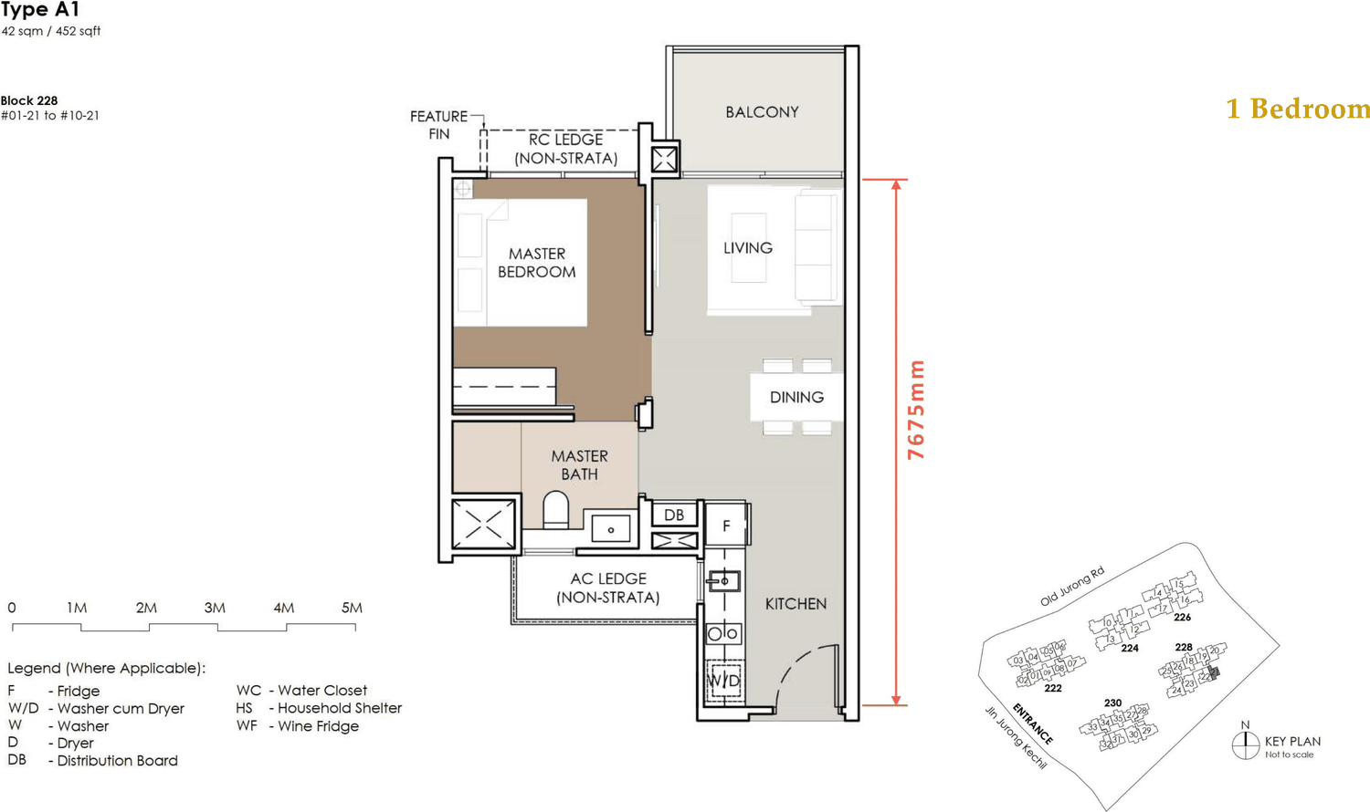 Floor plan, Type A1 - 1 bedroom - 452 sq ft