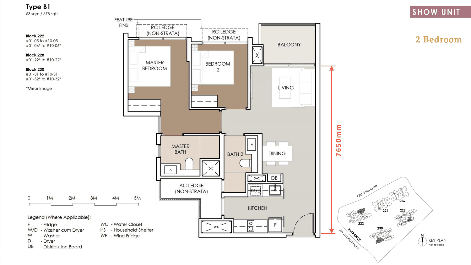 Floor plan, Type B1 - 2 bedroom - 678 sq ft - show unit