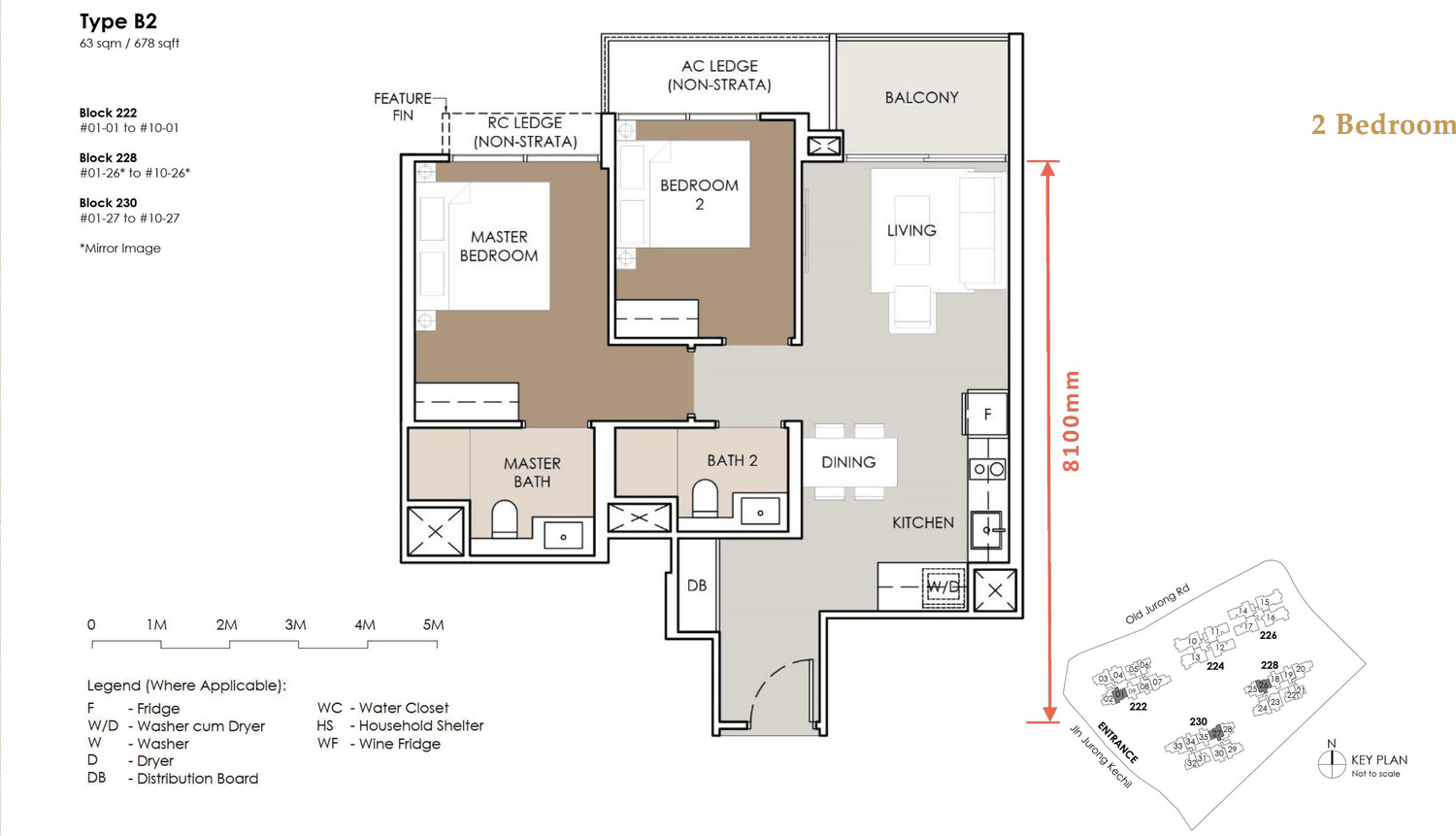 Floor plan, Type B2 - 2 bedroom - 678 sq ft