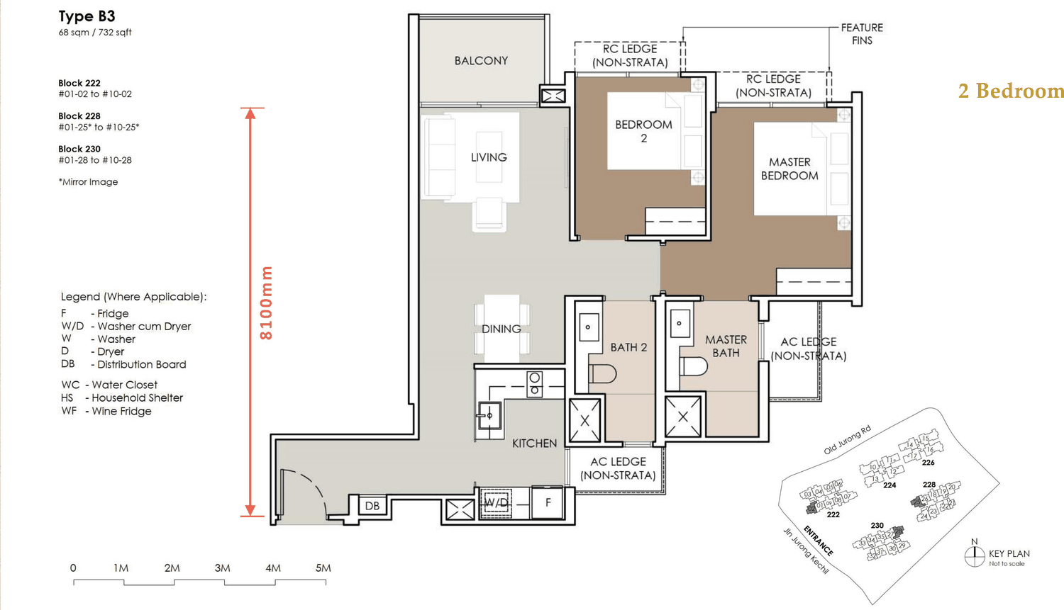 Floor plan, Type B3 - 2 bedroom - 732 sq ft
