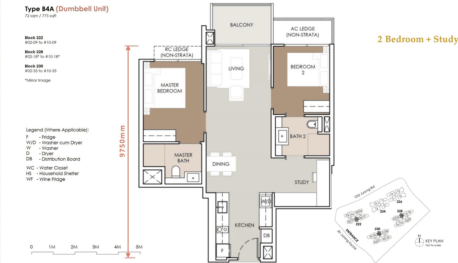 Floor plan, Type B4A - 2 bedroom + study - 775 sq ft - second storey up