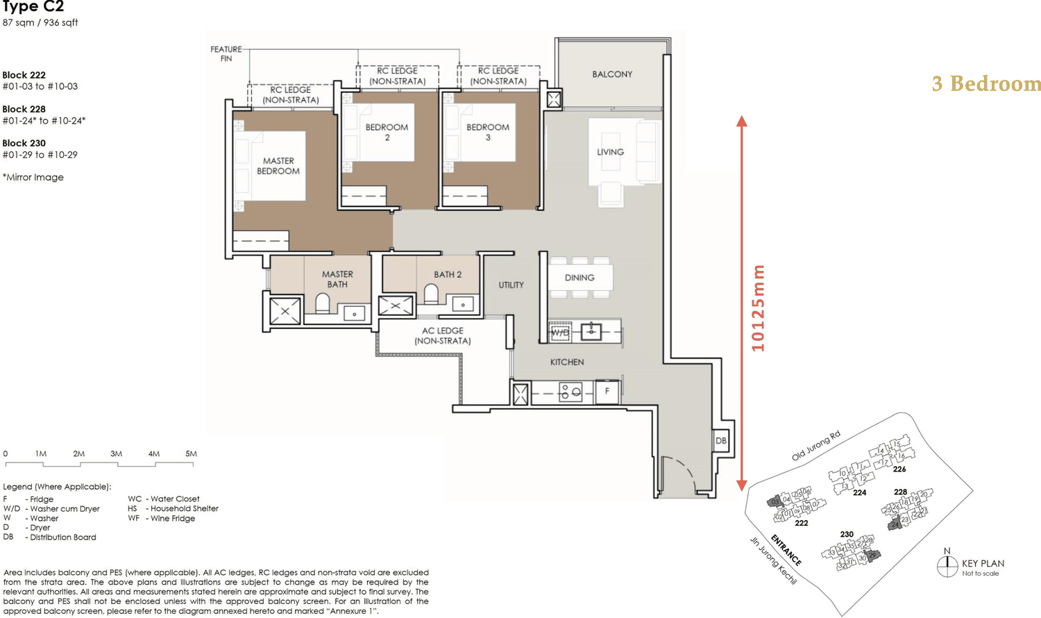 Floor plan, Type C2 - 3 bedroom - 936 sq ft